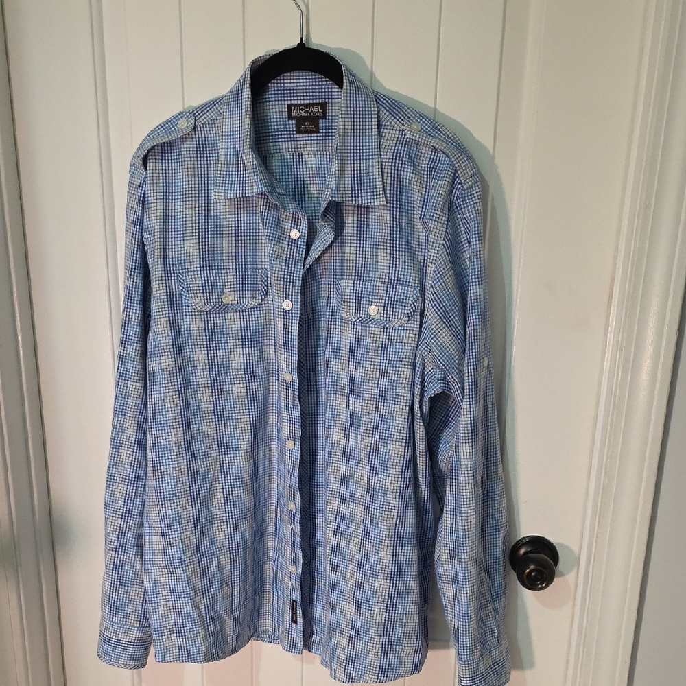 Michael Kors Blue Checkered Men's Shirt
